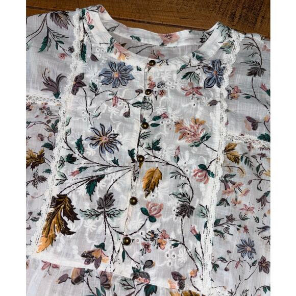 Womens Anthropologie Ginevra Floral Lace Babydoll Boho Long Sleeve Blouse XS - Picture 2 of 12